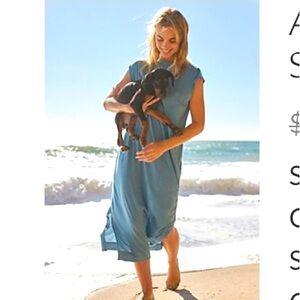 Free People All Day Long Midi T-Shirt Dress Blue Wave Small Beach Modal